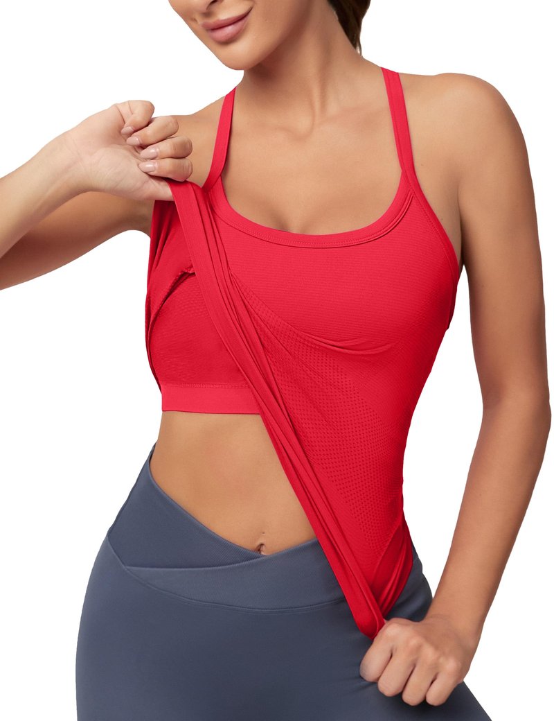 MathCat Workout Tank Tops for Women with Built in Bra, Sleeveless Gym Tops Seamless Racerback Athletic Yoga Shirts True Red