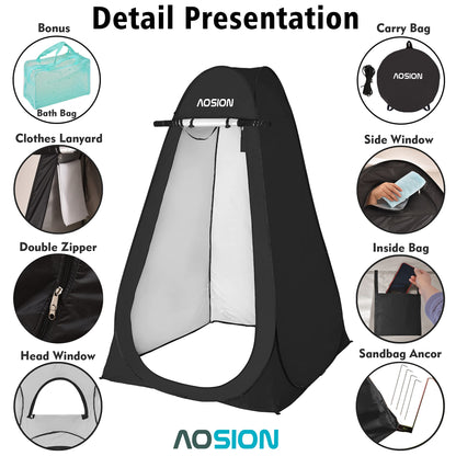 AOSION Privacy Shower Tent,Pop Up Changing Tent,Camp Bathroom Changing Dressing Room,Sun Sunshade Canopy Outdoor Rain Shelter for Camping Hiking Beach Picnic Fishing. (Black)