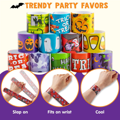 JOYIN 72 PCS Halloween Slap Bracelets for Kids, Halloween Bracelets Bulk for Girls Boys Gifts, Friendship Snap Bracelet for Halloween Party Favors Goodie Bag Fillers, Classroom Favors