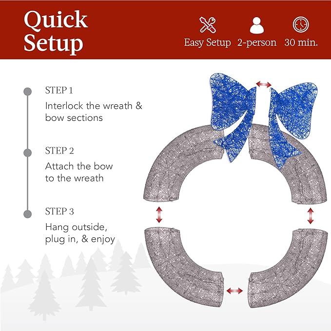 Best Choice Products 36in Pre-Lit Outdoor Christmas Wreath Decoration, LED Metal Holiday Decor for Home w/ 120 Lights, Bow - Hanukkah Silver/Blue