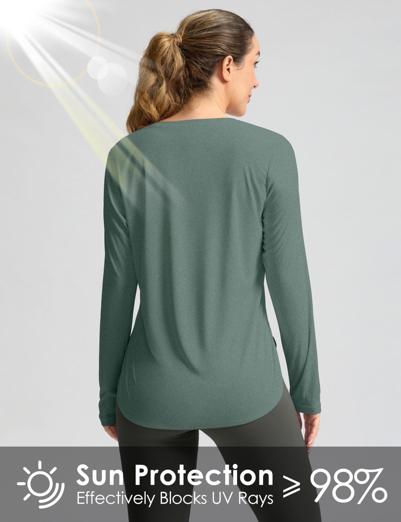 Women's Sun Shirts UPF 50+ Long Sleeve UV Protection Shirt Lightweight Quick Dry Workout Hiking Tops for Women(Malachite Green,XXL)