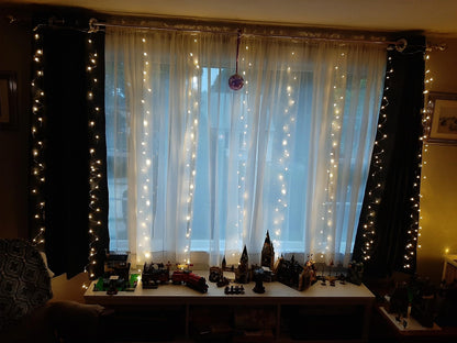 Honche 300Led Fairy Curtain String Lights 10x10ft with Remote Window Lights for Bedroom Wedding Party Festive Season Propose Christmas Decoration(Warm White)