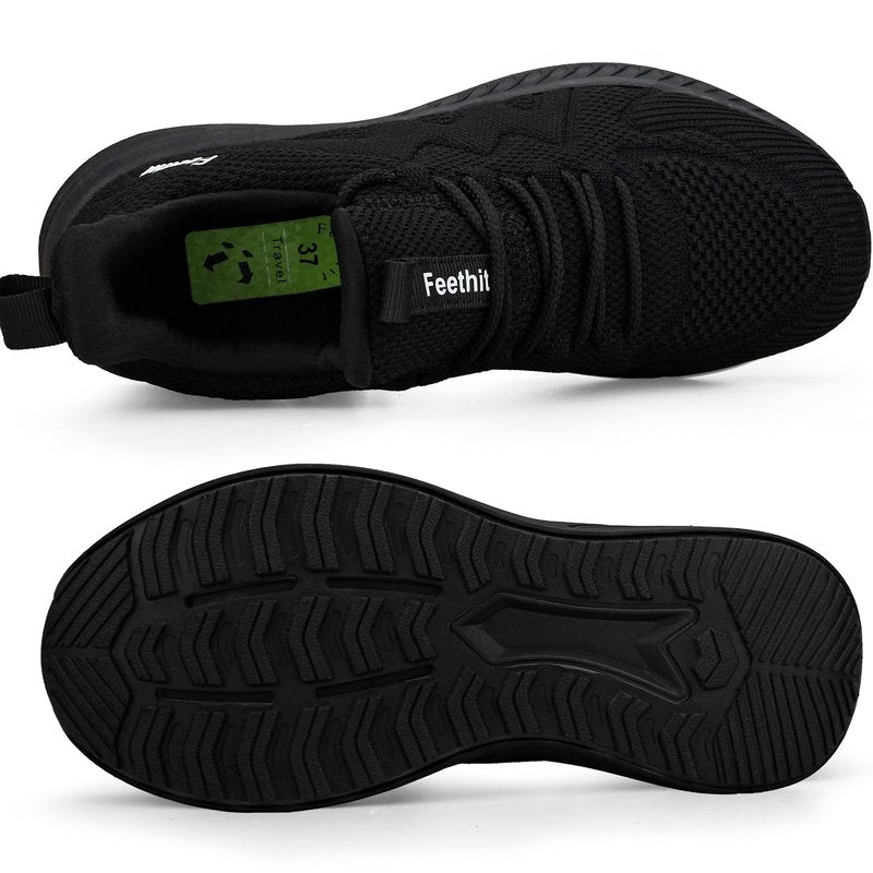Feethit Womens Running Shoes Tennis Walking Shoes Slip on Sneakers Lightweight Gym Shoes for Workout Work Travel Athletic Black Size 9