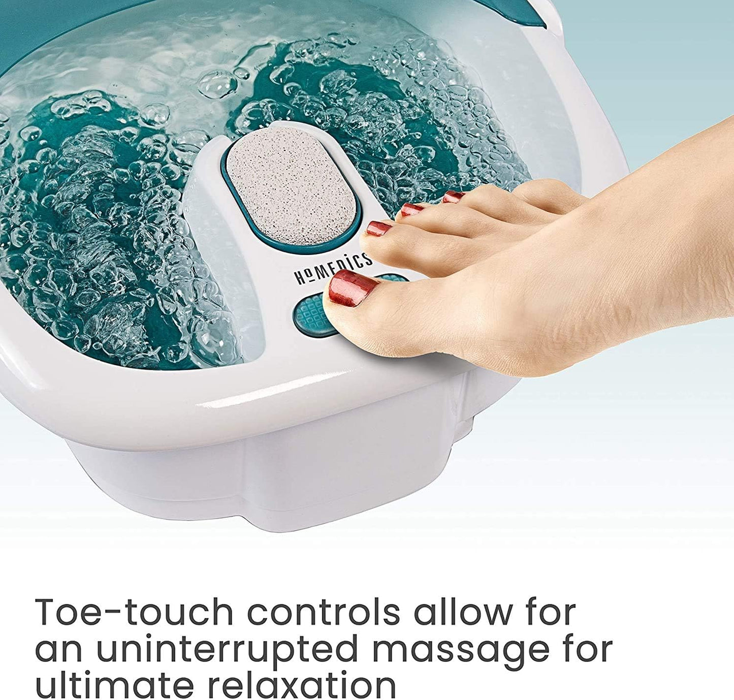 Homedics Bubble Elite Foot Spa Massager with Heat Boost, 2-in-1 Removable Pedicure Center, Toe-Touch Control, Easy Tote Handle with Splash Guard