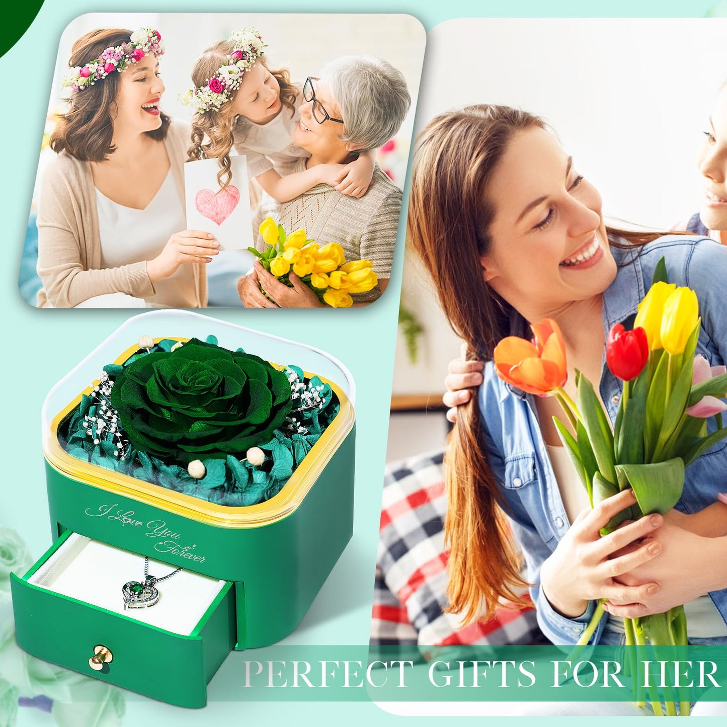Beferr Valentines Day Gifts for Her Preserved Real Rose with Necklace Eternal Roses Forever Flowers for Delivery Prime Mothers Anniversary Birthday Gifts for Women Mom Grandma Wife Daughter Girlfriend