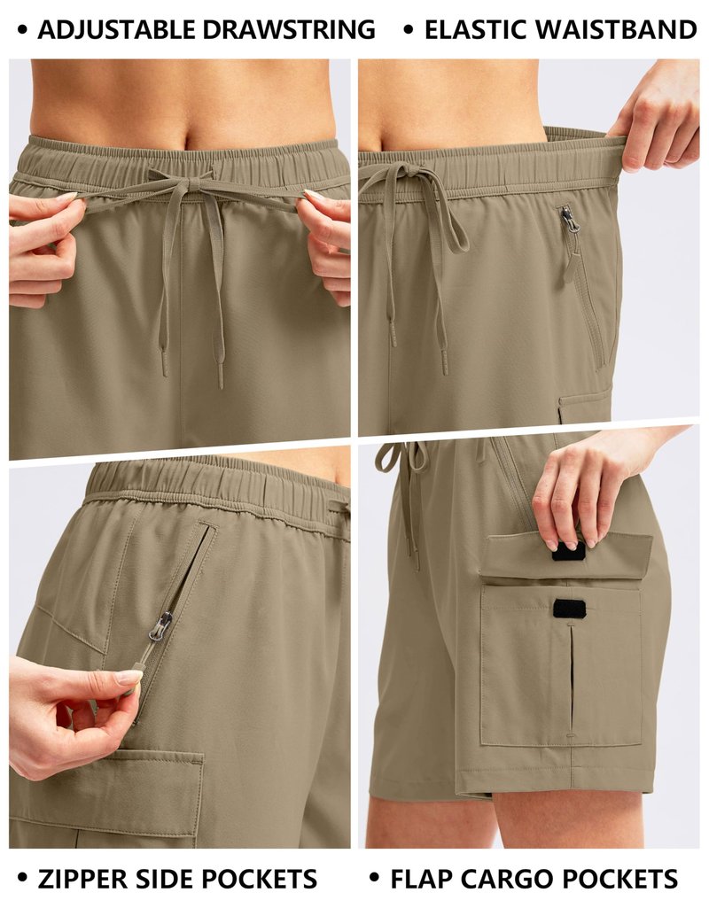SANTINY Women's 5''/ 7''/9'' Hiking Cargo Shorts Quick Dry Lightweight Summer Shorts for Women Athletic Golf Zipper Pockets(Dusty Khaki_L)