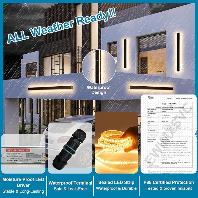 Modern Outdoor Wall Light, 59" Long Outdoor LED Wall Lights 3000K Outdoor Sconce Lights IP65 Waterproof Exterior Wall Mounted Light Fixture for House Garage