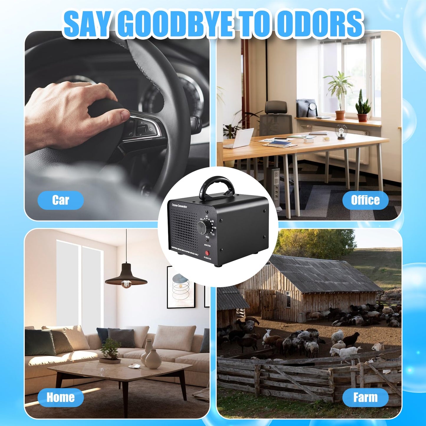 HHGM 48,000mg/h High Capacity Ozone Machine Generator, Commercial Industrial Quartz Tube Air Purifier, Ionizer & Deodorizer Ozone Odor Eliminator Suitable for Home, Car, Basements, Pets, Smoke, Farms