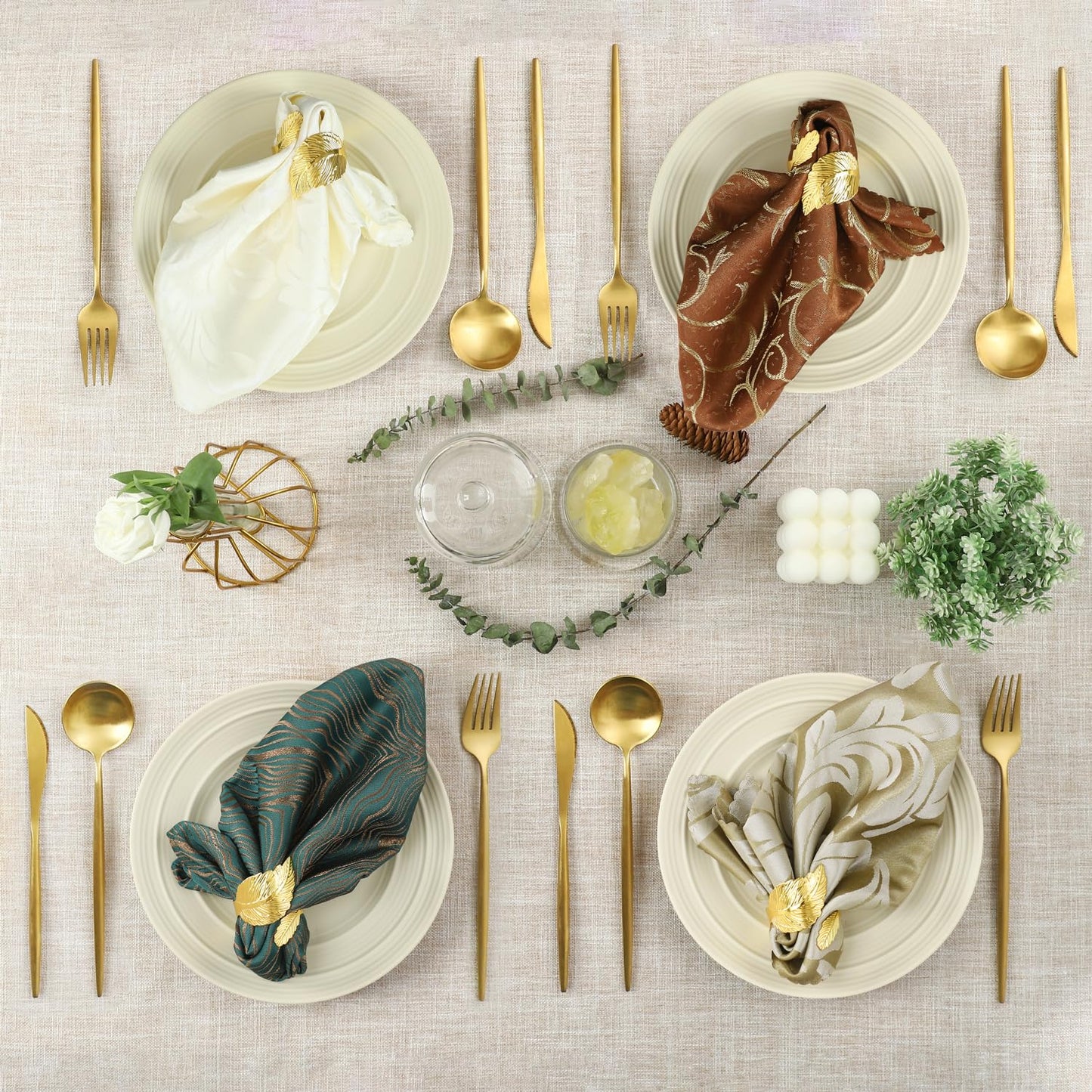 Monkkino Gold Napkin Rings, Shiny Metal Napkin Rings Set of 12, Study Leaf Shaped Table Decor, Stylish Fall Napkin Ring Bulk for Christmas, Easter, Wedding, Party, Elegant Table Settings Gift Ideas