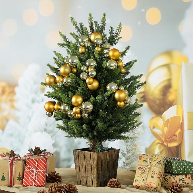 8 Pcs Champagne Gold Christmas Tree Picks 7.87 Inch Matte Glossy Satin Gold Christmas Ball Ornaments for Xmas Tree Topper DIY Wreaths Holiday Floral Vase Fillers Craft and Home Decoration
