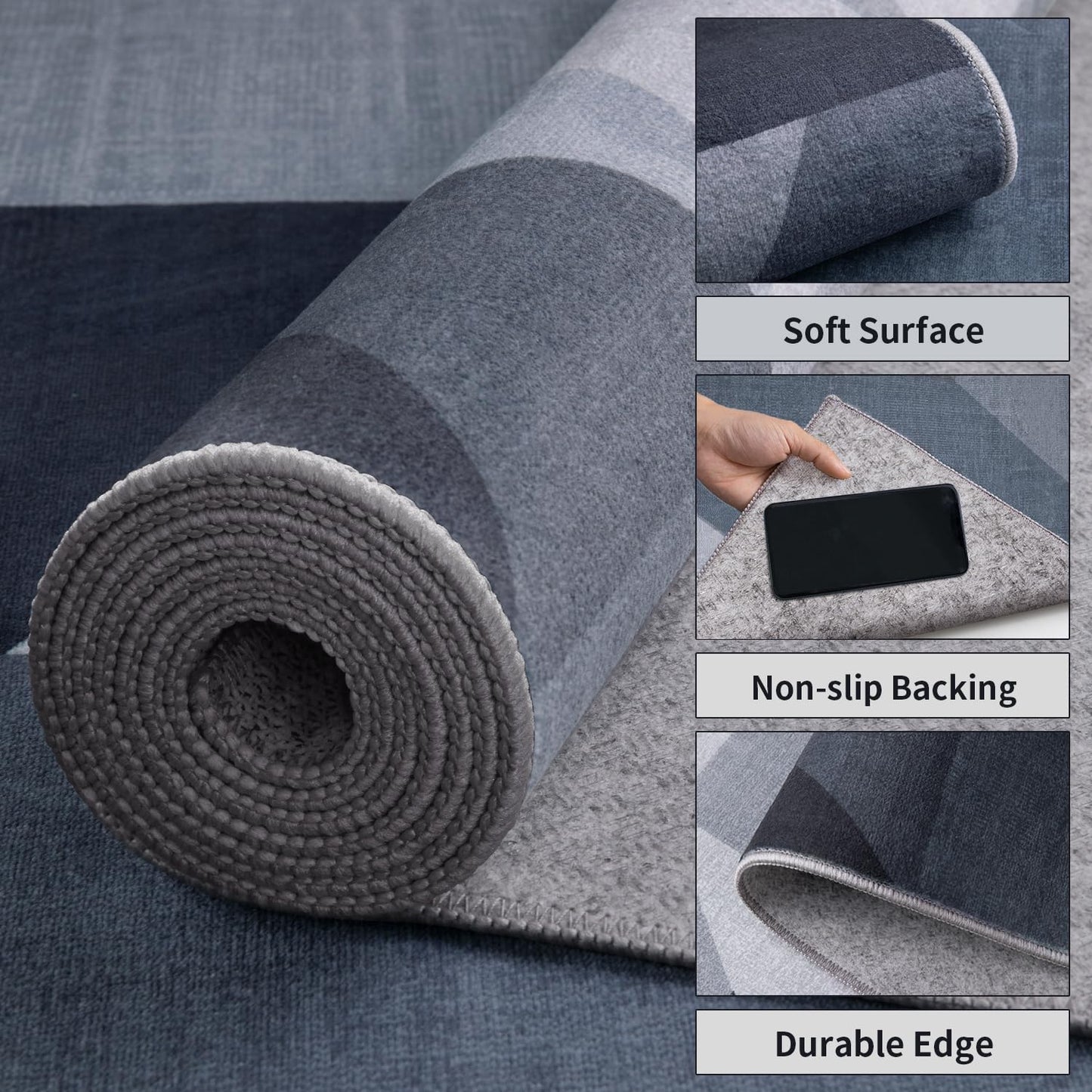 SERISSA Modern Abstract Gray Rug for Living Room, 8'x10' Machine Washable Soft Area Rug Non-Slip Rug, Low-Pile Contemporary Indoor Dining Floor Carpet for Bedroom Office Under Table Home Decor