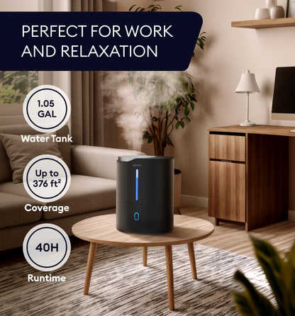 GENIANI Ultrasonic Cool Mist Humidifier for Bedroom, Large Rooms, Home, 4L - Easy Fill & Clean Humidifier for Plants w/Auto Shut-off, 40H Runtime - Quiet, Top Fill Air Humidifier