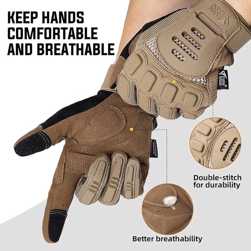 ZUNE LOTOO Tactical Gloves for Men, Touchscreen Motorcycle Gloves with Finger Impact Protection, Tan Palm Padded Safety Work Gloves for Paintball Airsoft Range Tac Female Women(XLarge)