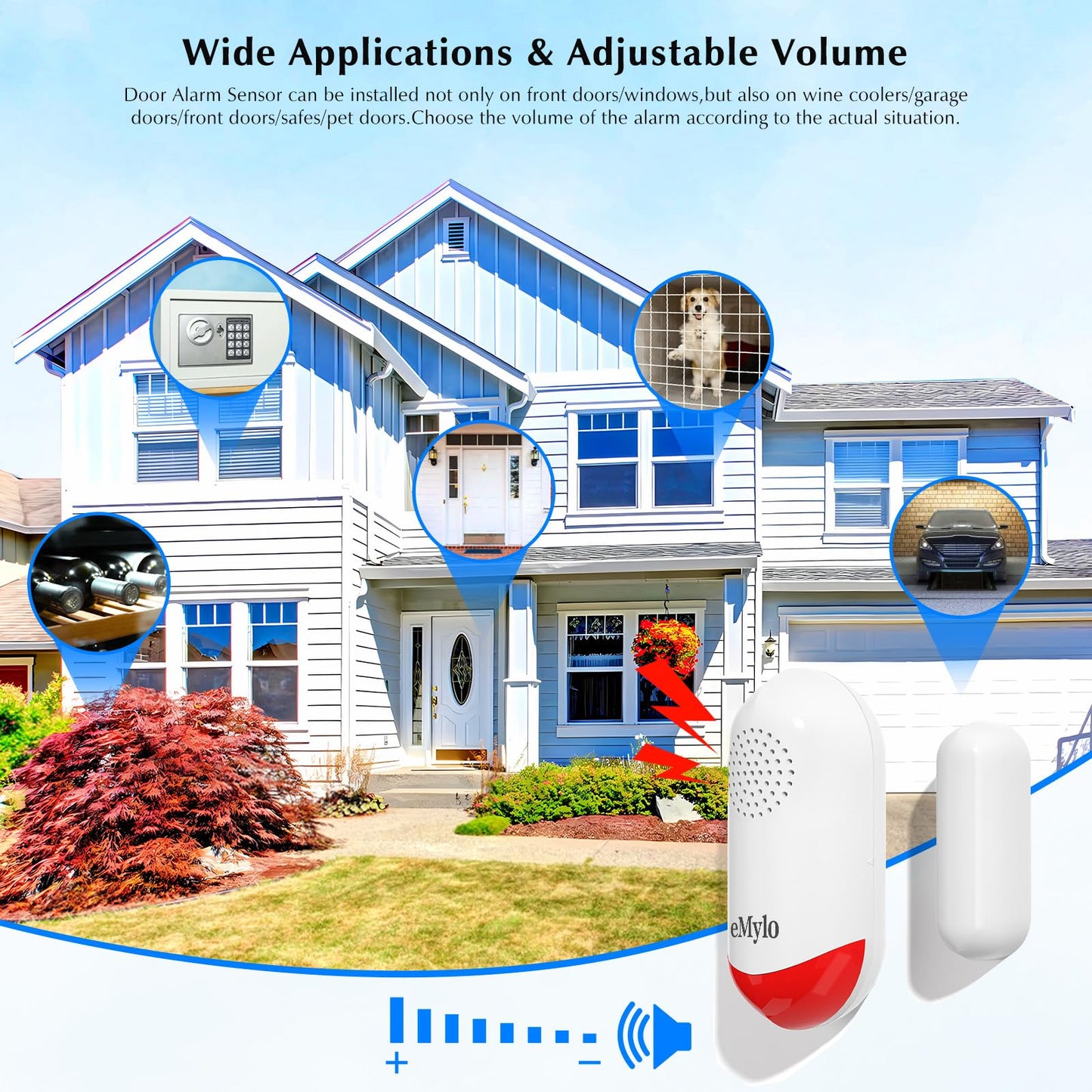 Chatthen eMylo Door Alarm, 120dB Door Alarms When Opened, WiFi Door Sensor with Alarm Light, Compatible with Smart Life app and Tuya Smart, Alarms for Home Kids Safety, 1 Pack, CSAF869