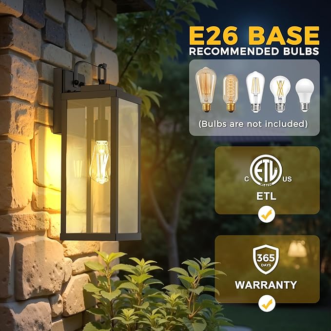 L LOHAS LED 2 Pack 17 Inch Large Size Dusk to Dawn Outdoor Light Fixture, Black Waterproof Anti-Rust Porch Lights Ourdoor, Exterior Lighting Fixtures for Porch, Doorway, Garage, ETL Listed