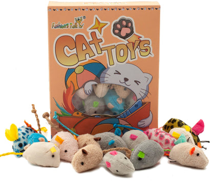 Fashion's Talk Mouse Cat Toys Soft Plush Catnip Mice Assorted Style Variety Pack 32 Count