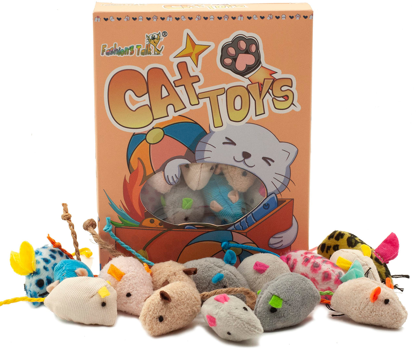 Fashion's Talk Mouse Cat Toys Soft Plush Catnip Mice Assorted Style Variety Pack 32 Count