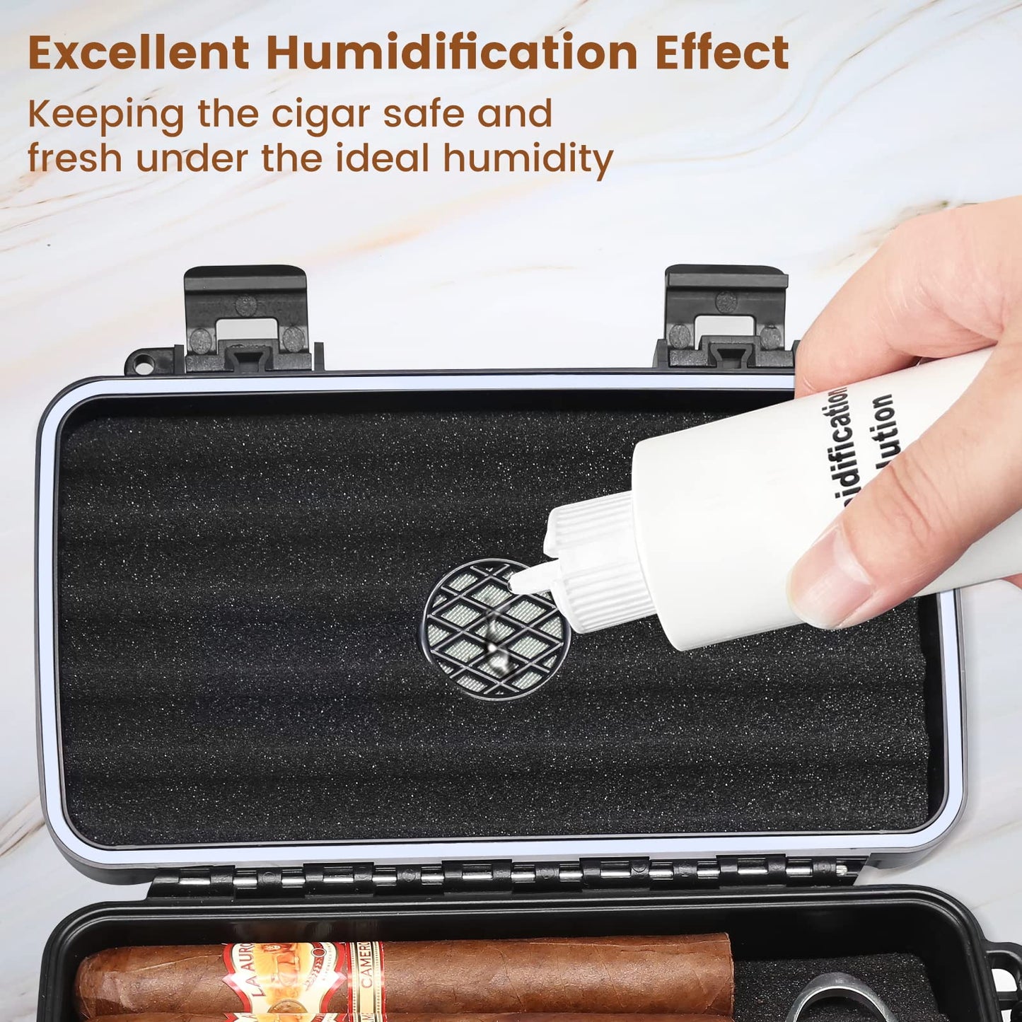 Flauno Travel Cigar Humidor Case - Portable Cigar Box with Humidifier Disc & Cigar Cutter | Waterproof | Airtight | Durable (Holds up to 10 Cigars)
