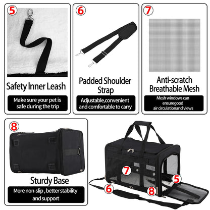 Dycietx Soft Sided Foldable Cat/Dog/Pet/Puppy Carrier Bag, Portable Pets Travel Carriers For Cats/Dogs With Shoulder Strap & Removable Mat, Durable Cat Basket of 17 lbs Airline Approved(Black, M)
