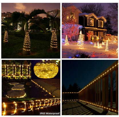 BXROIU Solar Rope Lights 100 LEDs String Lights Starry Fairy Lights,33 ft/10meter Waterproof Outdoor Tube for Patio, Garden, Party (Warm White)