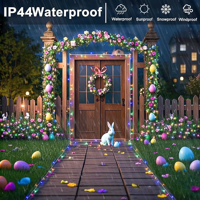 120 LED String Lights Plug in 8 Modes Clear Wire, Waterproof Twinkle Fairy Lights for Indoor Outdoor Bedroom Wedding Party Easter Decorations