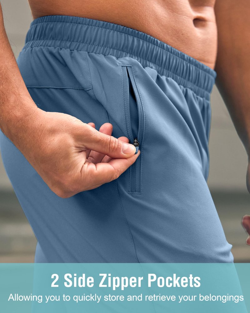 Men's Athletic Running Shorts with Zipper Pockets Quick Dry 7"/ 5"/ 9" Workout Gym Shorts for Basketball Hiking(Federalblue,7XS)