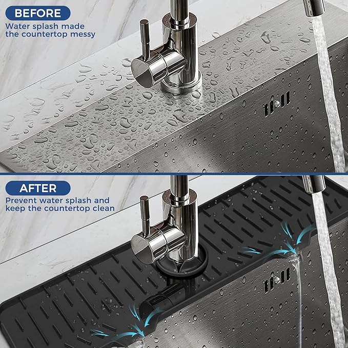 24" Splash Guard Plus Size Silicone Sink Faucet Drying Mat Handle Drip Catcher