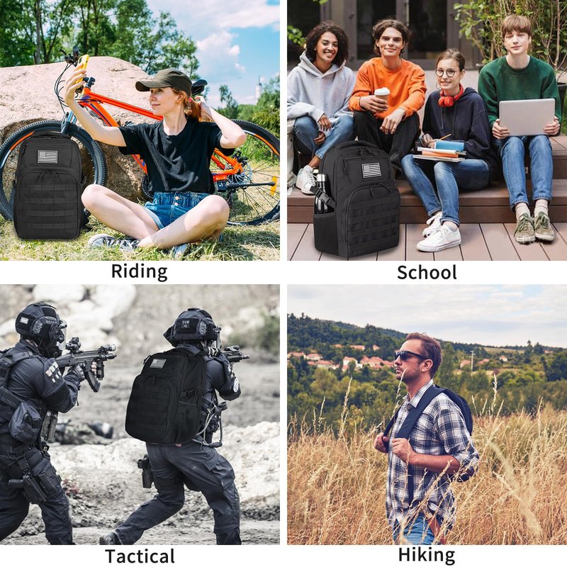 TBNBO Military Tactical Backpack for Travel Hiking,Black Backpack for Men with Bottle Holder, 30L Small Laptop Backpack for Work, Men's Assault Bag Back Pack