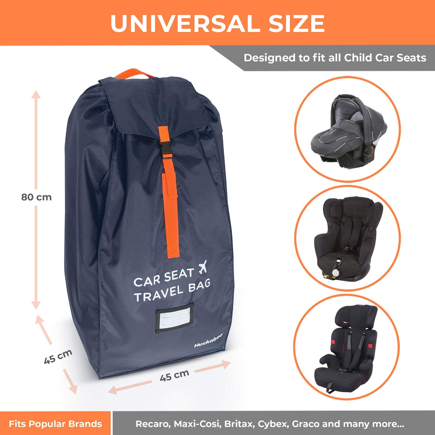 Huckaboo Car Seat Travel Bag - Strong Non Rip Nylon Car Seat Bag For Child Seats, Navy