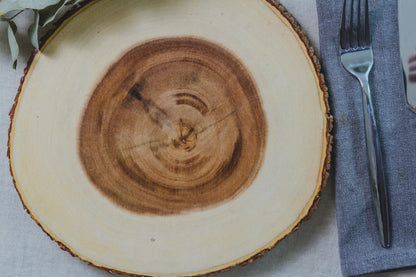 Artesà Natural Wooden Tree Trunk Cheese Board/Serving Platter with Bark Edge, 21 cm (8") - Round