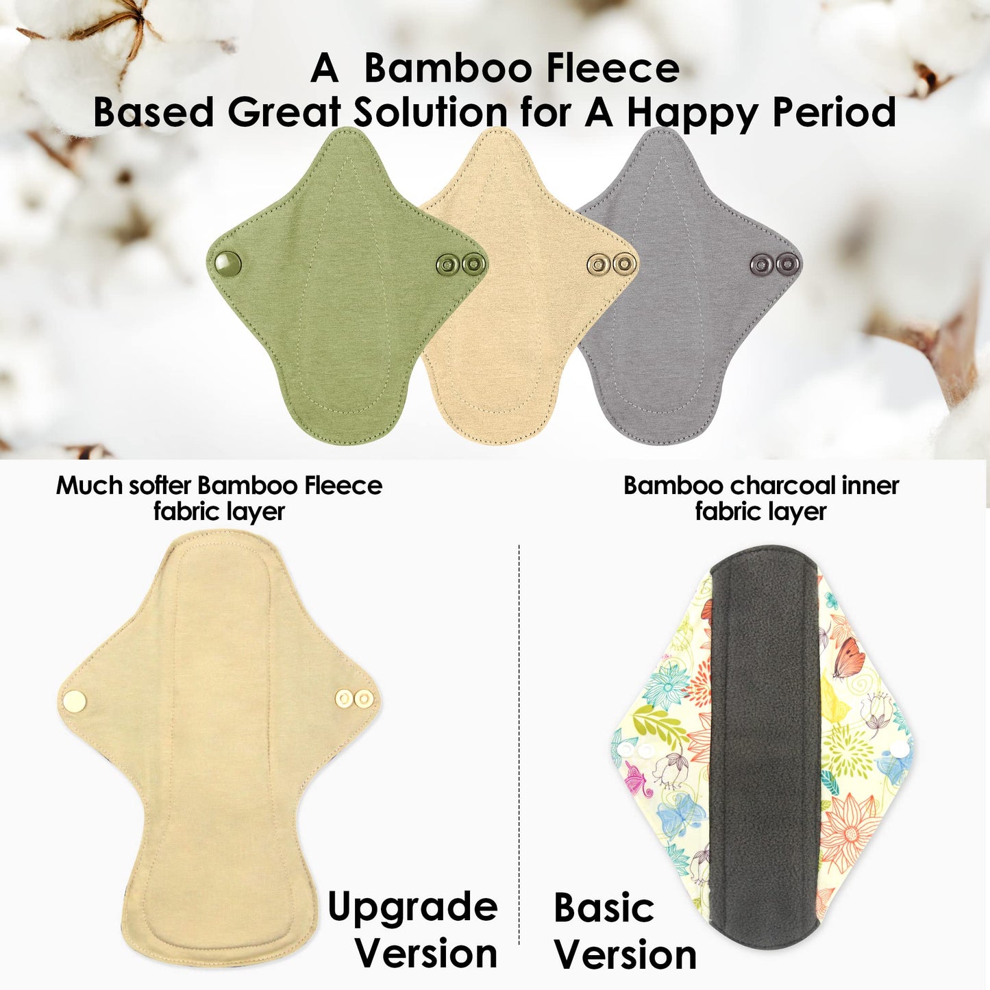 wegreeco 6 Pc Reusable Menstrual Pads, Ultra Thin Pantiliners for Thongs, Cloth Pads, Panty Liners for Teens, Women, Nonslip Pantiliners + 1 Pc Wet Bag(Mustard Yellow, Grey, Beige, XS)