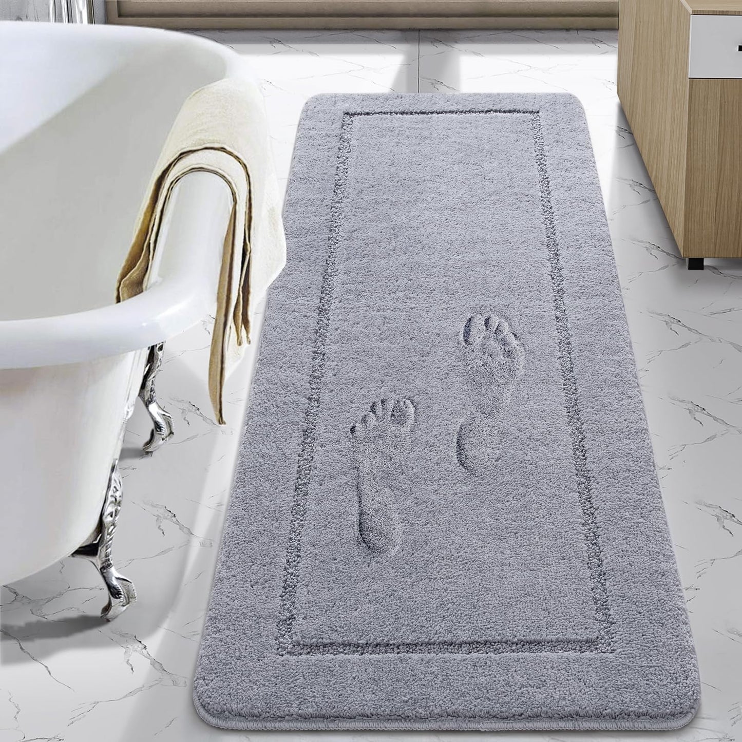 LOCHAS Luminous Non Slip Bathroom Rugs Runner 24 x 48 Inch, Extra Soft and Comfy Bath Mats Rug, Absorbent Thick Microfiber Mat Carpets for Shower, Light Gray