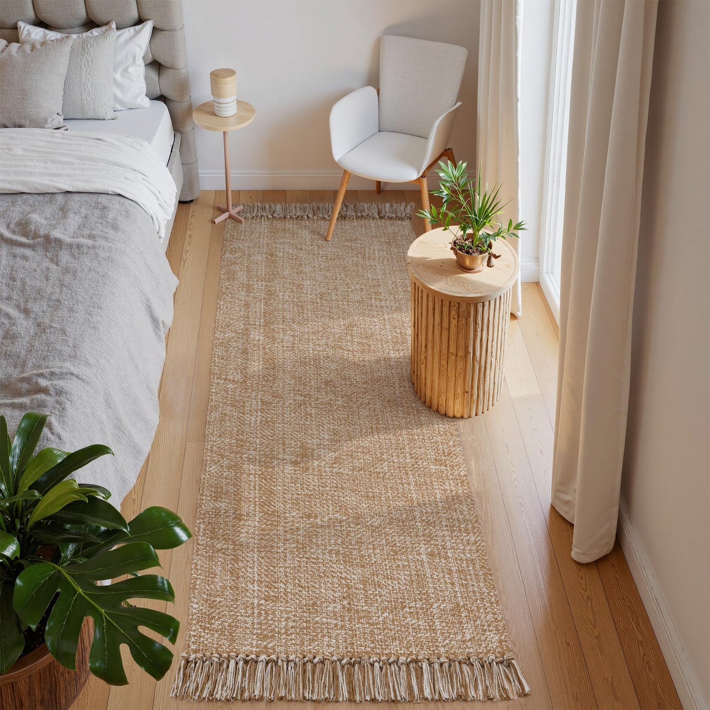 Collive Hallway Runner Rug, 2' x 6' Hand Woven Reversible Washable Entryway Rugs, Tan Cotton Modern Laundry Room Carpet Long Farmhouse Carpets for Bathroom Sink Foyer Bedroom