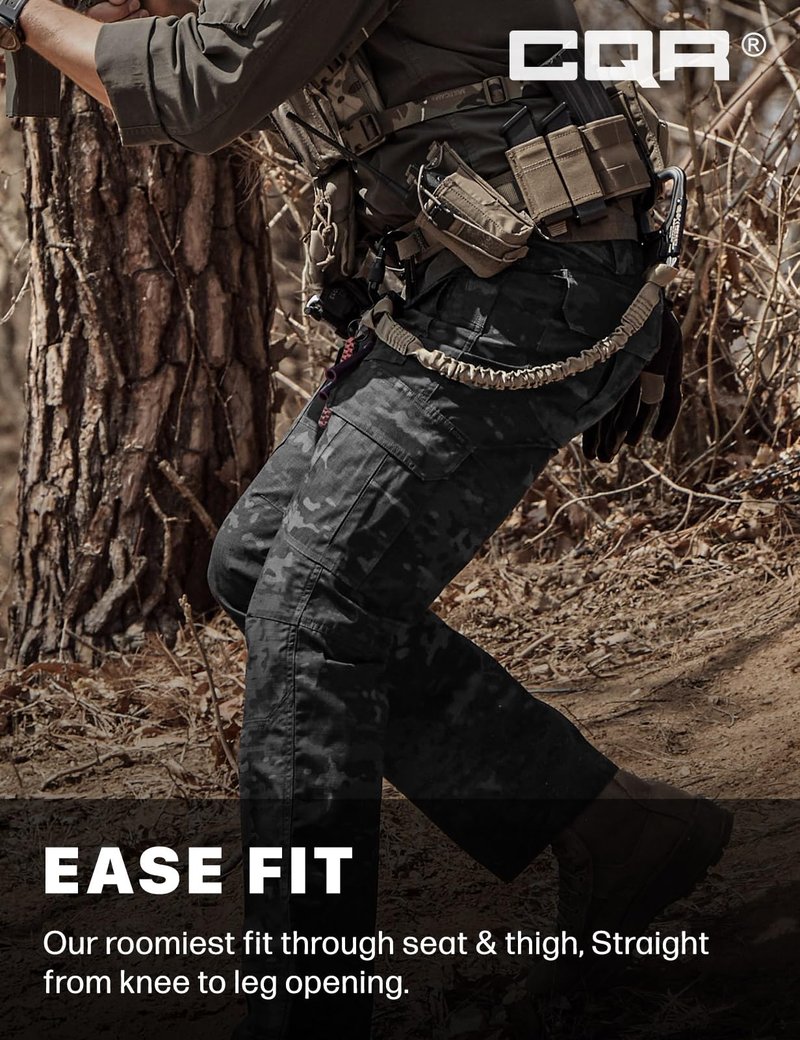 CQR Men's Tactical Pants, Water Resistant Ripstop Cargo Pants, Lightweight EDC Work Hiking Pants, Outdoor Apparel, Duratex Mag Pocket Print Utility Camo Black, 30W x 32L