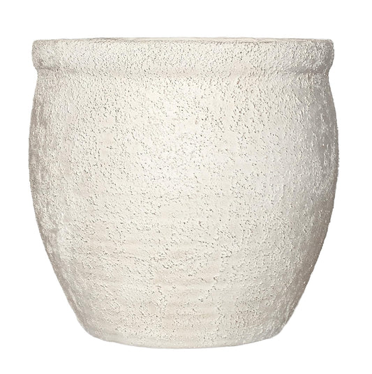 Haispring 12" Dia Fiberstone Planter – Modern Farmhouse Indoor/Outdoor Flower Pot, Beige Container with Grainy Matte Texture & Built-in Drainage Hole | Decorative Pot for Patio, Porch, Garden