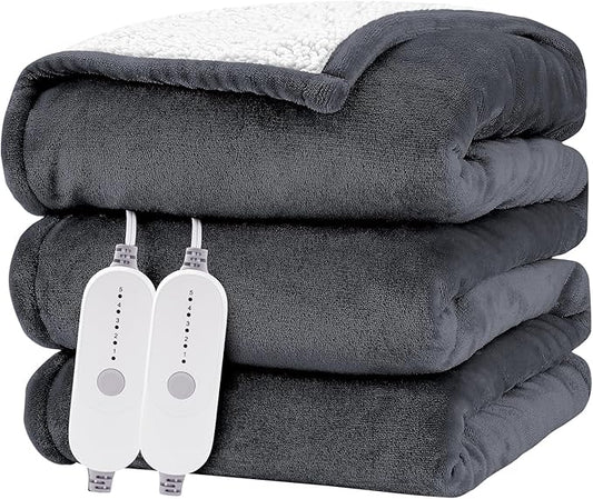 HYLEORY Heated Electric Blanket Queen 84"x90" Soft Fleece & Flannel with 5 Heating Levels & 10 Hours Timer Auto Shutt Off, ETL Certified, Washable，Heated Blanket for Body-Dark Grey