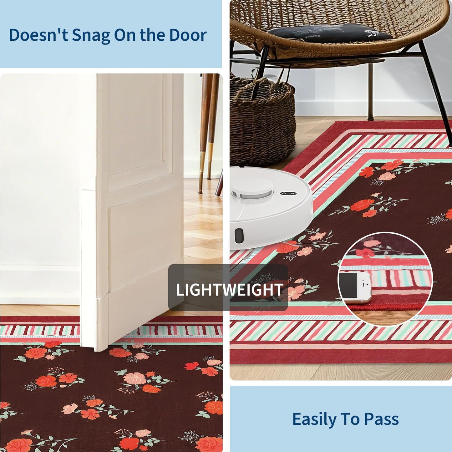 GarveeHome Red 8x10 Area Rug, Vintage Floral Design, Machine Washable Rug Low Pile, Lightweight Non Slip, Soft Carpet for Living Room Bedroom Dining Room Nursery