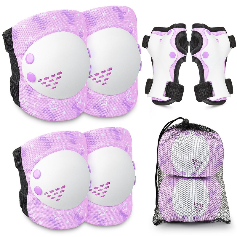 AuSletie Knee Pads for Kids Girls Protective Gear Set Adjustable Knee Pads and Elbow Pads Set with Wrist Guard for Girls Kids Toddler Roller Skates Bike Cycling Skateboard Scooter (Purple Unicorn)