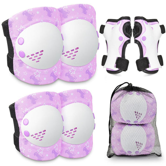 AuSletie Knee Pads for Kids Girls Protective Gear Set Adjustable Knee Pads and Elbow Pads Set with Wrist Guard for Girls Kids Toddler Roller Skates Bike Cycling Skateboard Scooter (Purple Unicorn)