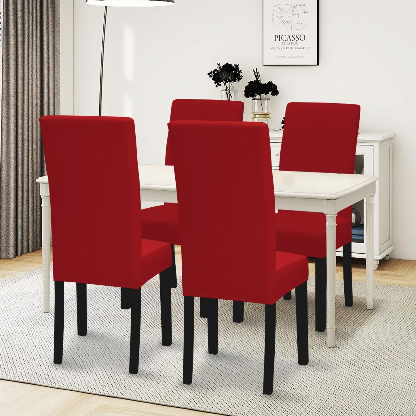 Easy-Going Dining Chair Covers Stretch Dining Room Chair Covers Set of 4, Parsons Chair Slipcovers for Dining Room, Ceremony, Banquet, Christmas Red