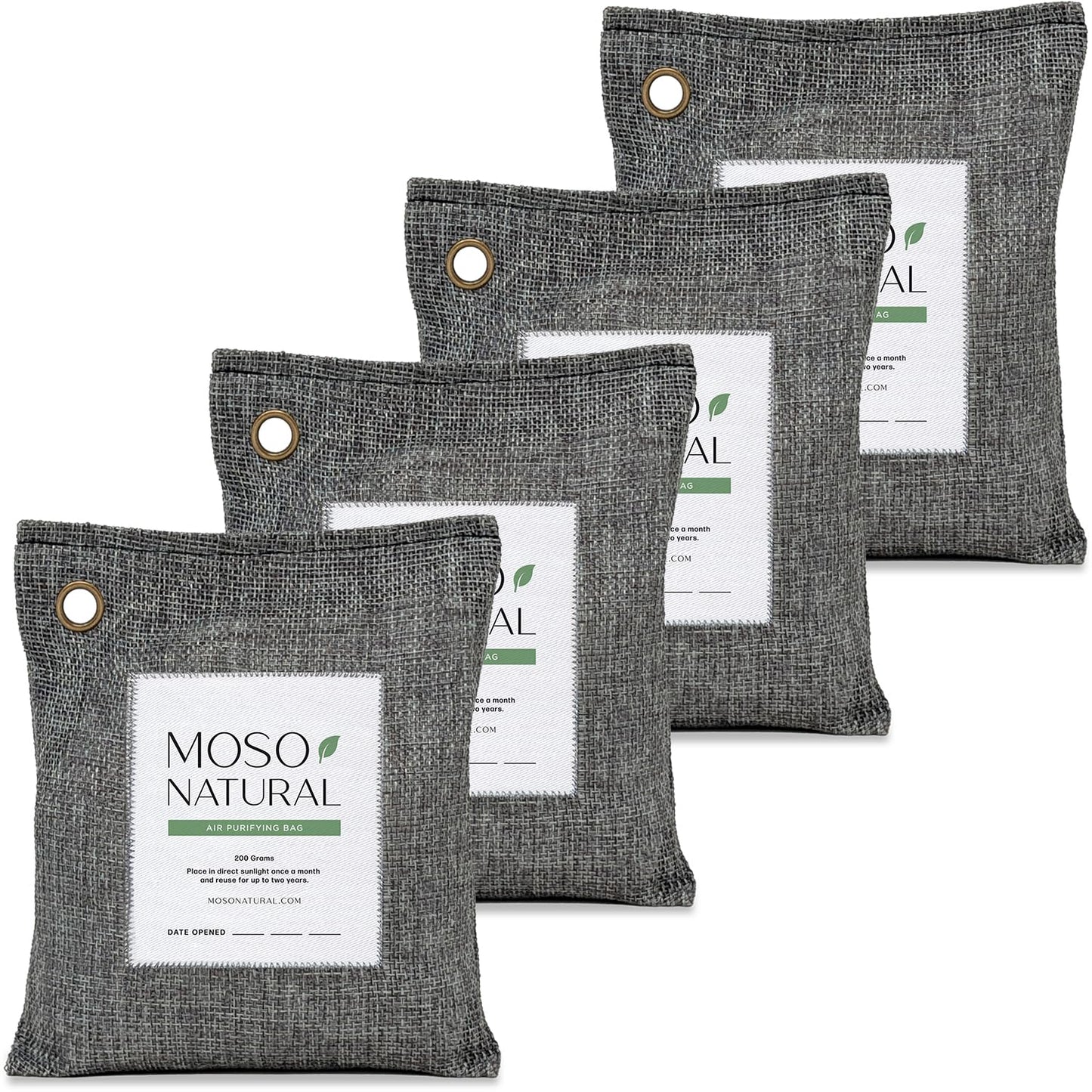 Moso Natural Air Purifying Bag 200g (4 Pack). A Scent Free Odour Eliminator for Cars, Closets, Bathrooms, Pet Areas. Premium Moso Bamboo Charcoal Odour Absorber. (Charcoal Grey)