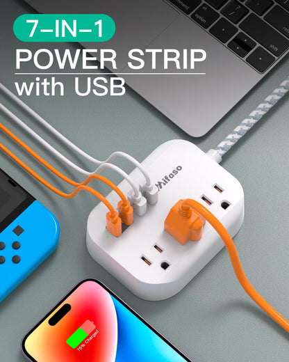 Travel Essentials - Mifaso Power Strip with USB, Compact Flat Plug Extension Cord 5ft with 3 Outlets 4 USB Ports, Non Surge Cruise Must Haves, Cruise Ship Essentials, Dorm Room, Apartment Essentials