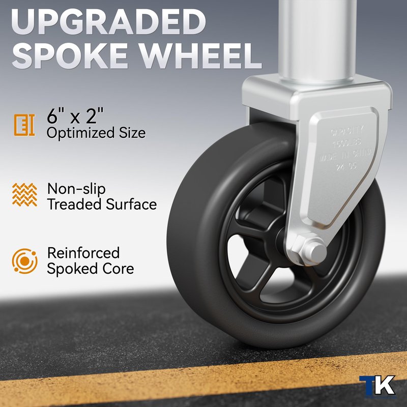 TOWKING Upgraded Spoke Wheel Trailer Jack, 10" Vertical Movement, 1500 lbs, for RV, Boat, Trailer and More, Black, Silver