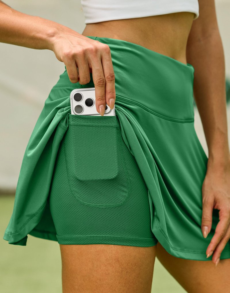 SANTINY Pleated Tennis Skirt for Women with 4 Pockets Women's High Waisted Athletic Golf Skorts Skirts for Running Casual (Green_L)