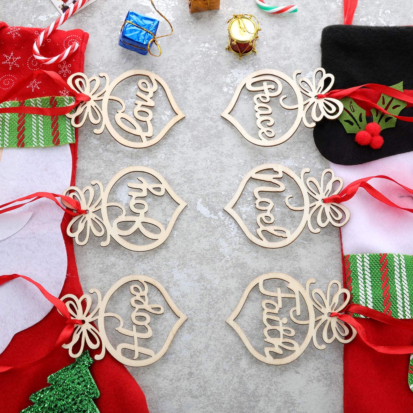 Bememo 30 Pcs Christmas Ornaments Bulk Wooden Christmas Tree Decorations Hanging Faith Hope Rustic Religious Christian Hollow Ornaments for Gifts Xmas Party Decorations Craft