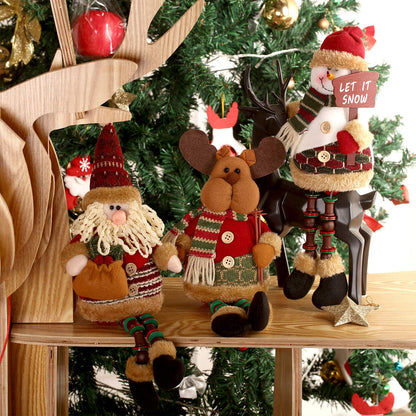3 Pieces Christmas Sitting Santa Claus Snowman Reindeer Christmas Ornament Long Legs Table Fireplace Decor Home Decoration Christmas Figurines Plush (Santa Claus, Snowman, Elk)