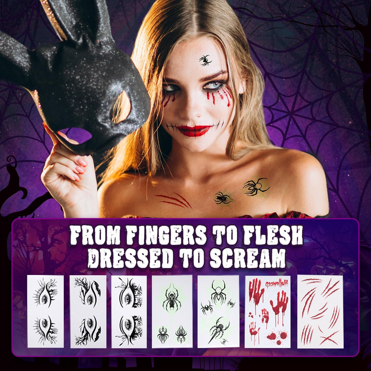 beetles Scream On Halloween Limited Box, Halloween Gel Polish Kit with UV Light, Black Orange Dark Purple Cat Eye Polish With Nail Tips Nail Sticker Manicure Kit Salon DIY Nail Art Gift Set