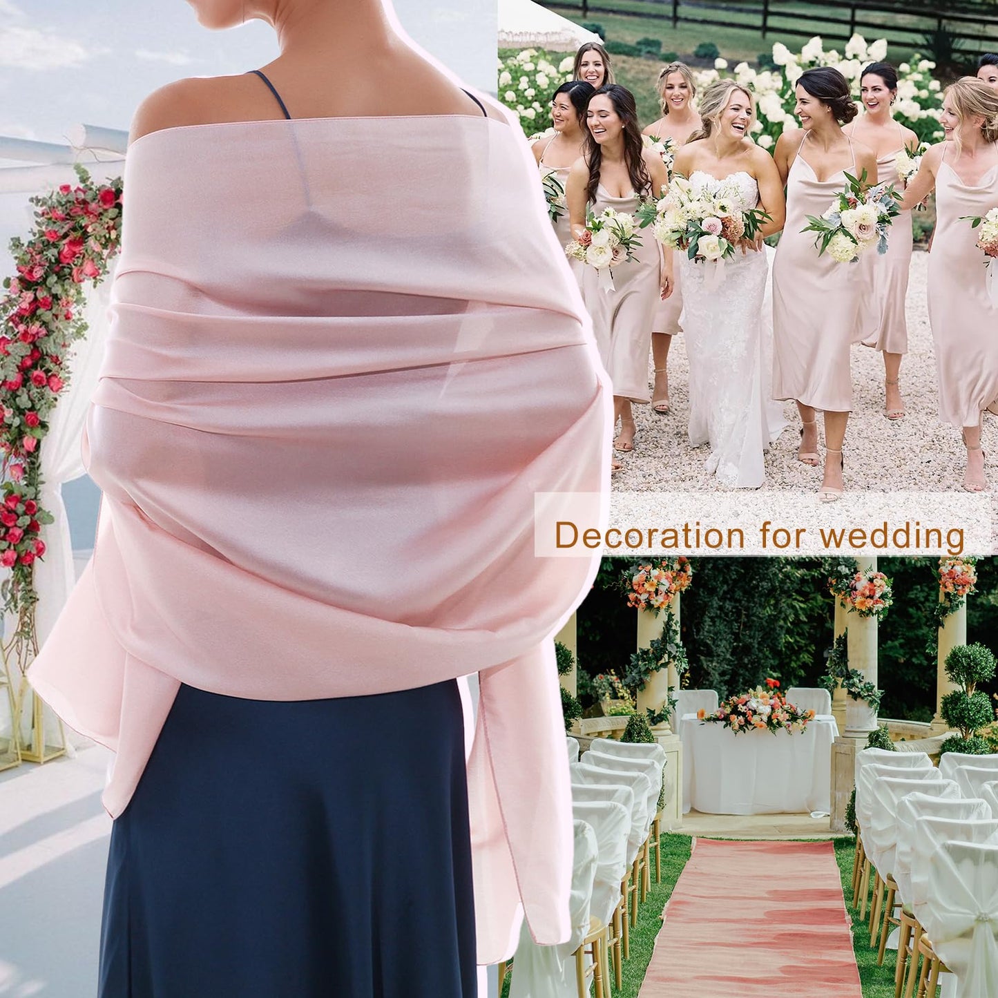 RIIQIICHY Ladies Pink Scarf Pashmina Shawls and Wraps for Weddings Like Silk Chffion Scarf for Women Evening Dresses