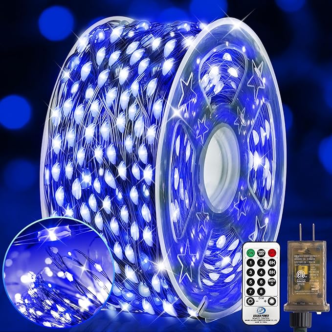 KNONEW 400FT 1200 LED Outdoor Fairy Lights Plug in, Christmas Fairy Lights Outdoor Waterproof 8 Modes Memory Times for Wedding Bedroom Walls Garden Trees Decoration(Blue)