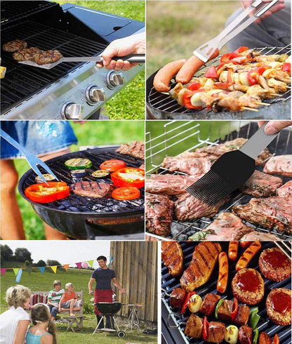 Emwel BBQ Grill Tools Set, 9 Pieces Stainless Steel BBQ Tool Sets +1 Barbecue Gloves, Outdoor Barbecue Grilling Utensil with Storage Case